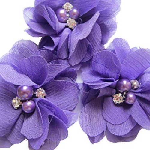 YYCRAFT Pack of 20 Pieces Chiffon 2 Flower Rhinestone Pearl for C...