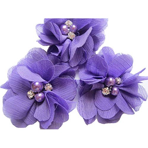 YYCRAFT Pack of 20 Pieces Chiffon 2 Flower Rhinestone Pearl for C...