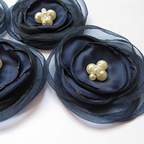 YYCRAFT Pack of 6 Organza Fabric 2.5 Poppy Flower Pearl Navy