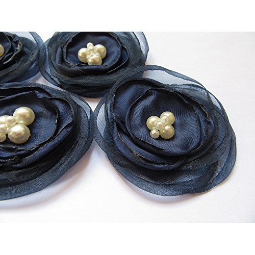 YYCRAFT Pack of 6 Organza Fabric 2.5 Poppy Flower Pearl Navy