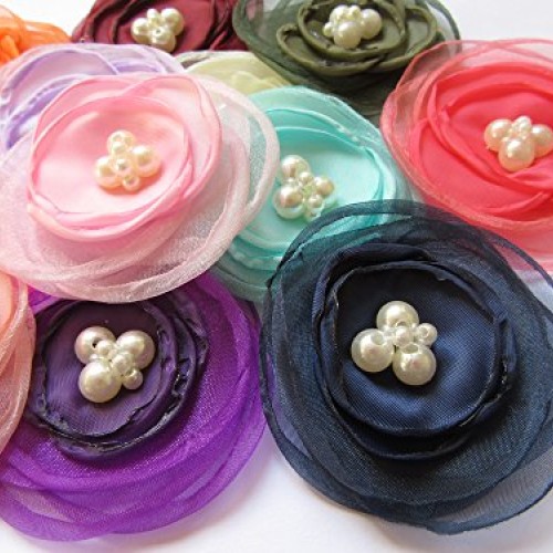 YYCRAFT Pack of 6 Organza Fabric 2.5 Poppy Flower Pearl Navy