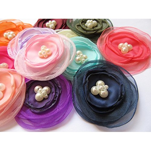 YYCRAFT Pack of 6 Organza Fabric 2.5 Poppy Flower Pearl Navy