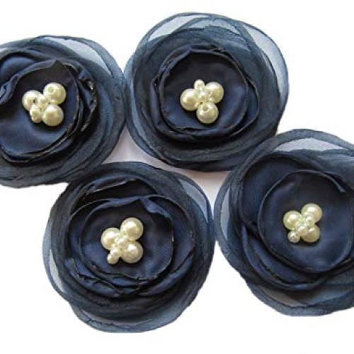 YYCRAFT Pack of 6 Organza Fabric 2.5 Poppy Flower Pearl Navy