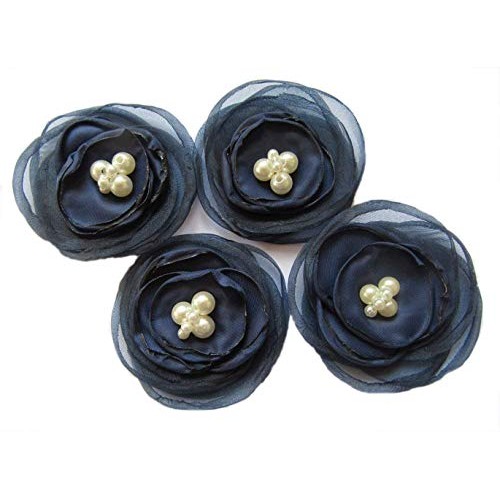 YYCRAFT Pack of 6 Organza Fabric 2.5 Poppy Flower Pearl Navy