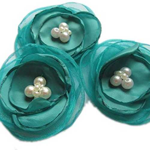 YYCRAFT Pack of 6 Organza Fabric 2.5 Poppy Flower Pearl-Teal