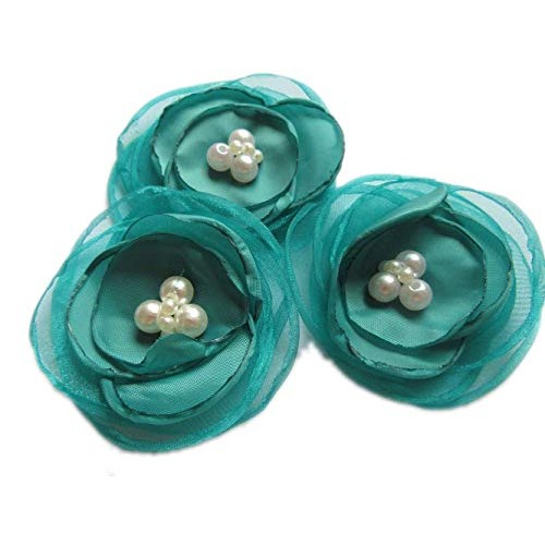 YYCRAFT Pack of 6 Organza Fabric 2.5 Poppy Flower Pearl-Teal