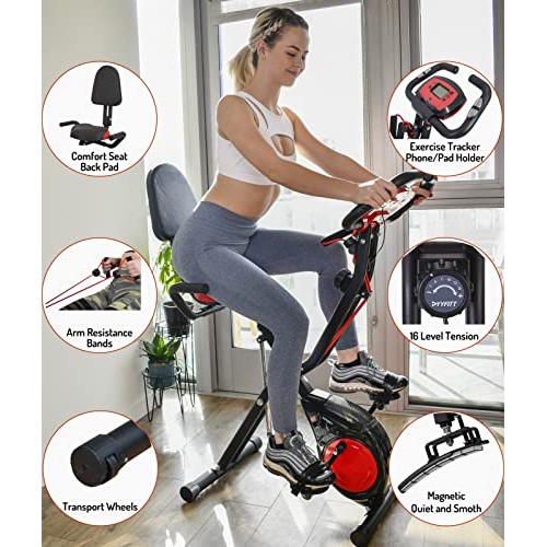 YYFITT 3-In-1 Folding Exercise Bike, Stationary Bikes for Home wit...