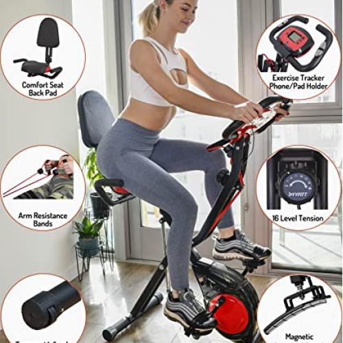 YYFITT 3-In-1 Folding Exercise Bike, Stationary Bikes for Home wit...