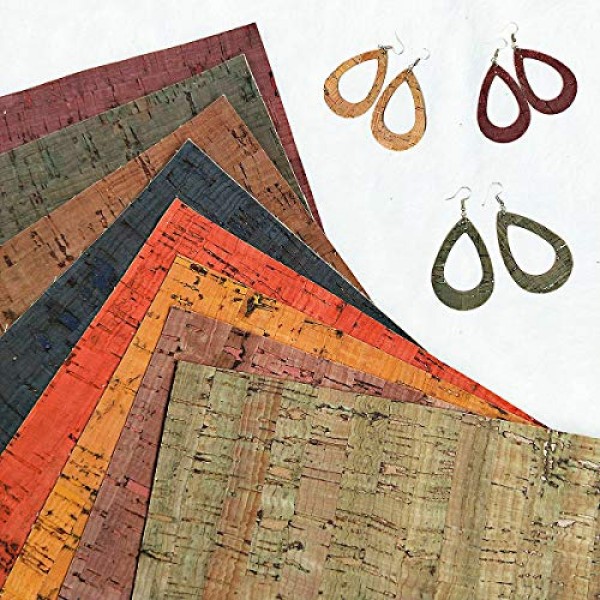 ZAIONE Colored Real Cork Fabric Faux Leather Sheets 8pcs 8 x 12...