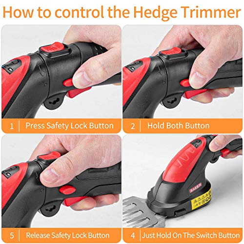 ZAKER 7.2V 2-in-1 Cordless Grass Shears& Hedge Trimmer, 1400SPM, R...