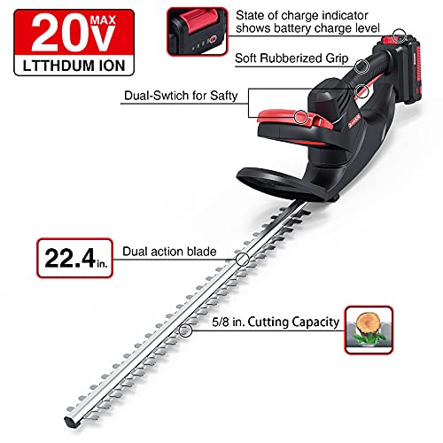 ZAKER Cordless Hedge Trimmers,20V 2Ah Powerful Electric Hedge Trim...