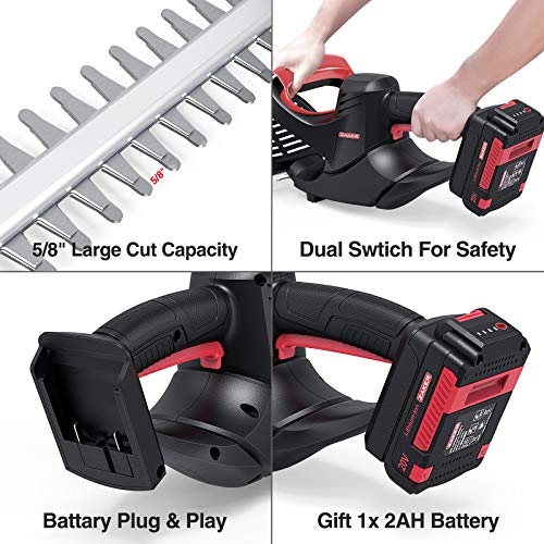 ZAKER Cordless Hedge Trimmers,20V 2Ah Powerful Electric Hedge Trim...