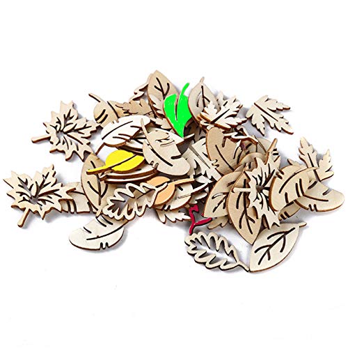 ZALING 50pcs/Pack Hollow Leaves Tree Shaped Wood Chips Slices Embe...