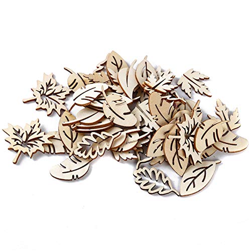 ZALING 50pcs/Pack Hollow Leaves Tree Shaped Wood Chips Slices Embe...