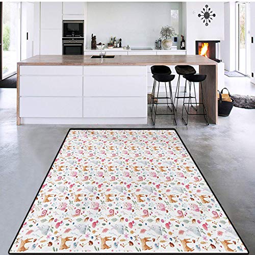 Nursery Floor mat Cute Animals Deer Snail Owl and Rabbit Watercolo...