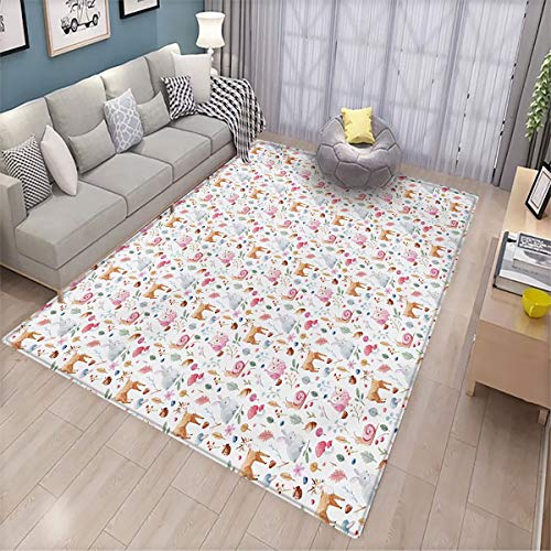 Nursery Floor mat Cute Animals Deer Snail Owl and Rabbit Watercolo...