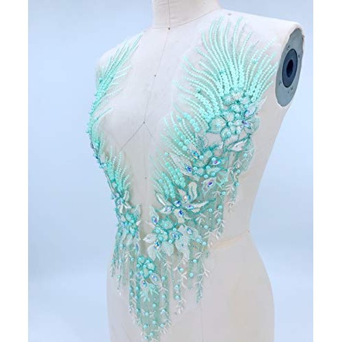 Colorful Mesh Embroidered Pearl Beaded Lace Applique Rhinestones A...