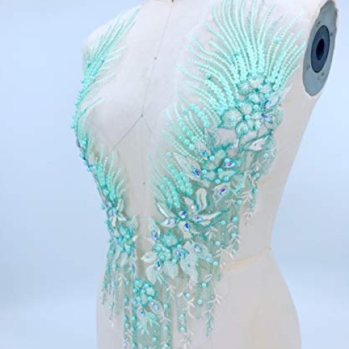 Colorful Mesh Embroidered Pearl Beaded Lace Applique Rhinestones A...