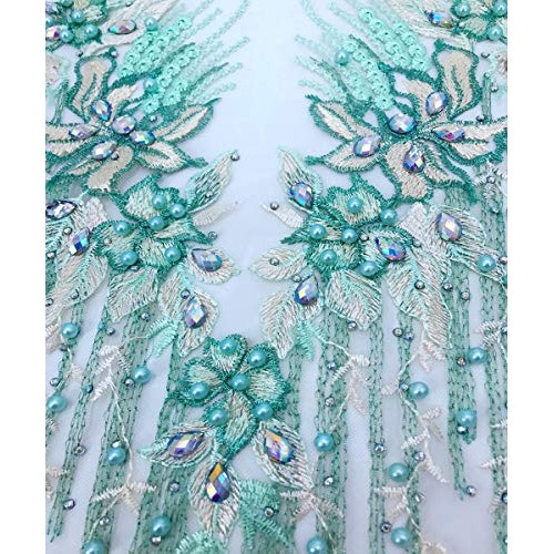 Colorful Mesh Embroidered Pearl Beaded Lace Applique Rhinestones A...