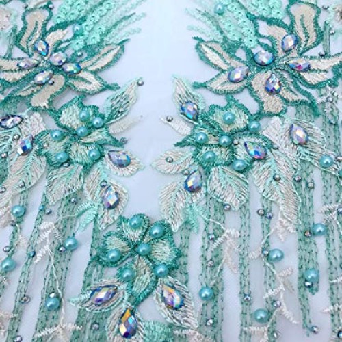 Colorful Mesh Embroidered Pearl Beaded Lace Applique Rhinestones A...