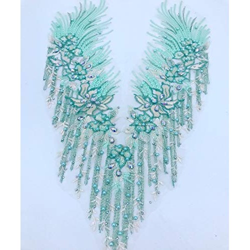 Colorful Mesh Embroidered Pearl Beaded Lace Applique Rhinestones A...