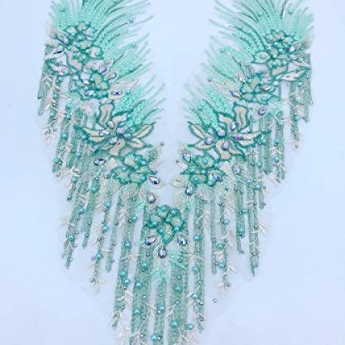 Colorful Mesh Embroidered Pearl Beaded Lace Applique Rhinestones A...