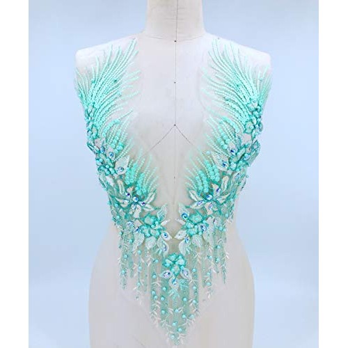 Colorful Mesh Embroidered Pearl Beaded Lace Applique Rhinestones A...