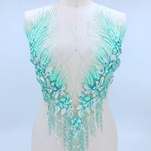 Colorful Mesh Embroidered Pearl Beaded Lace Applique Rhinestones A...