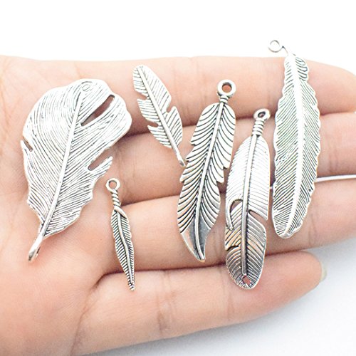 100g Feather Charms Collection - Antique Silver Bronze Patina Big ...