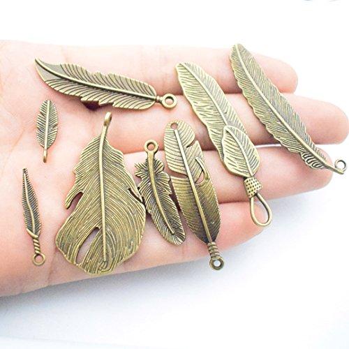 100g Feather Charms Collection - Antique Silver Bronze Patina Big ...