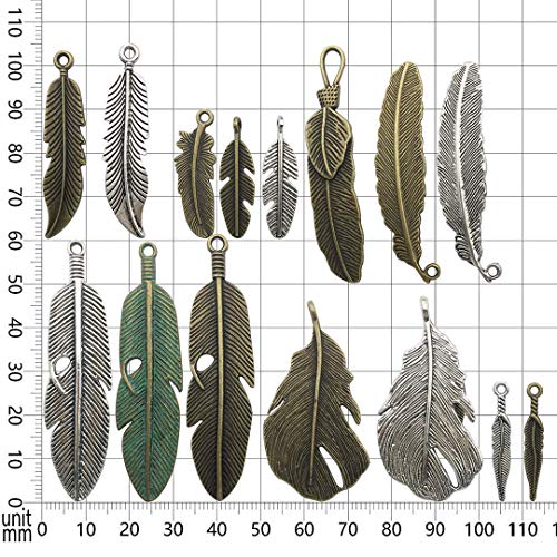 100g Feather Charms Collection - Antique Silver Bronze Patina Big ...