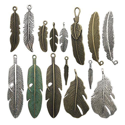 100g Feather Charms Collection - Antique Silver Bronze Patina Big ...