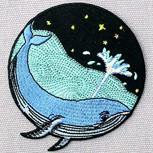 Whale in The Sea Patches Embroidered Applique Iron On Sew On Emblem