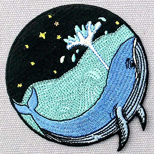 Whale in The Sea Patches Embroidered Applique Iron On Sew On Emblem