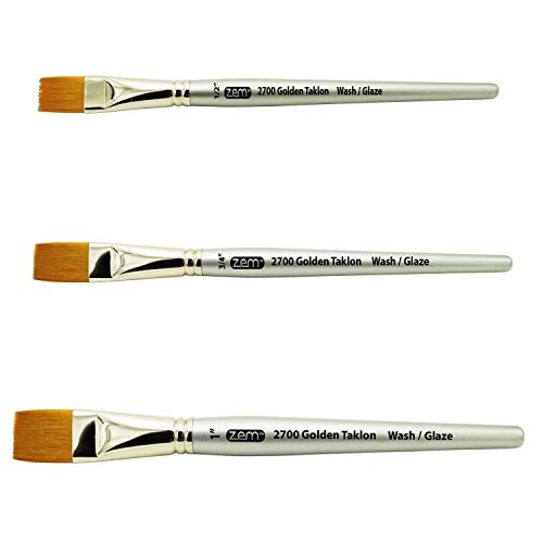 ZEM Brush Golden Taklon Wash Brush Set Sizes 1/2, 3/4, 1