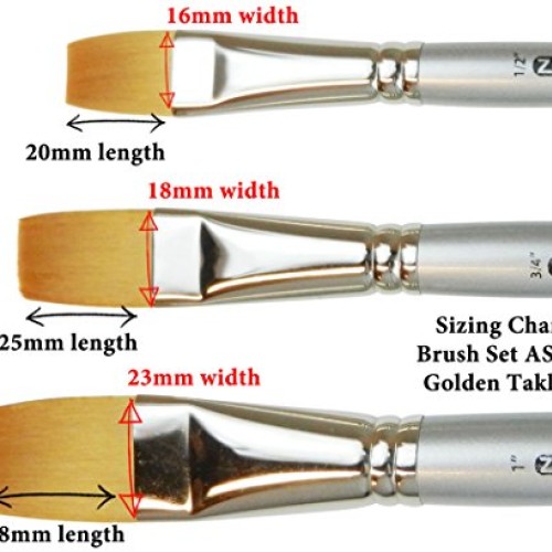 ZEM Brush Golden Taklon Wash Brush Set Sizes 1/2, 3/4, 1