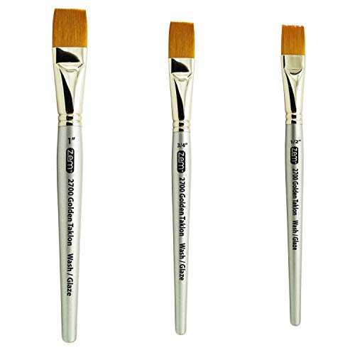 ZEM Brush Golden Taklon Wash Brush Set Sizes 1/2, 3/4, 1