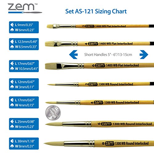ZEM Brush Interlocked White Hog Bristle Artist Brush Set Rounds 2,...