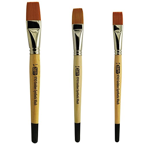 ZEM Brush Student Golden Synthetic Brushes Wash/Glaze Set Sizes 1/...