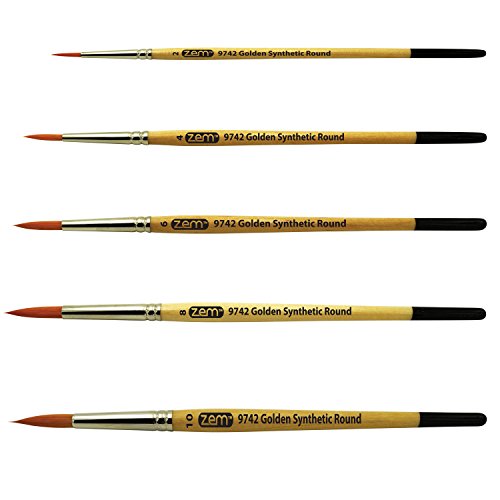 ZEM Brush Student Golden Synthetic Rounds Brushes Set Sizes 2,4,6,...