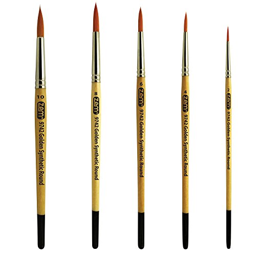 ZEM Brush Student Golden Synthetic Rounds Brushes Set Sizes 2,4,6,...