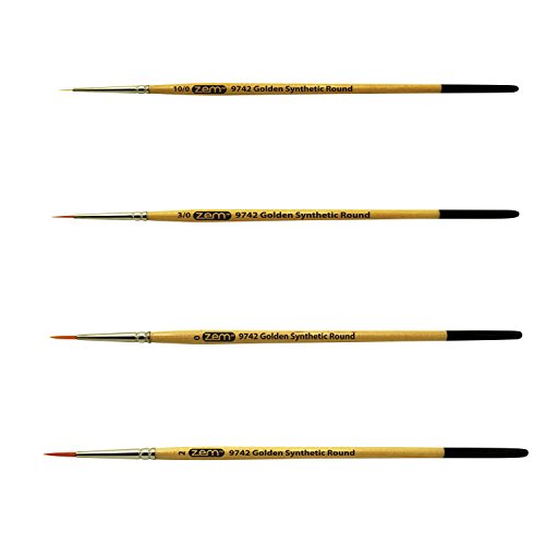 ZEM Golden Synthetic Small Detail Round Brushes Set Sizes 10/0, 3/...