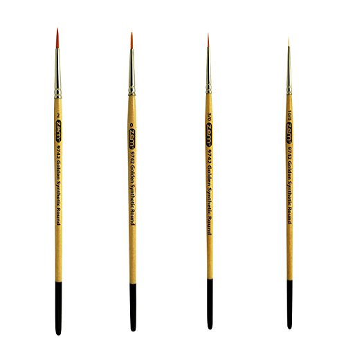 ZEM Golden Synthetic Small Detail Round Brushes Set Sizes 10/0, 3/...