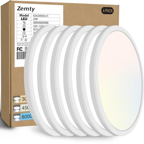 zemty 6Pack 12 Inch LED Flush Mount Ceiling Light, Super Slim 28W ...