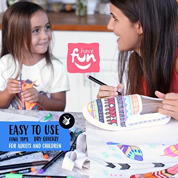 Zenacolor 20 Fabric Markers Pens Set - Non Toxic, Indelible and Pe...