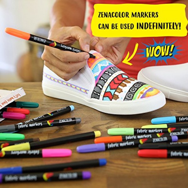 Zenacolor 20 Fabric Markers Pens Set - Non Toxic, Indelible and Pe...