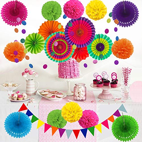 ZERODECO Party Decoration, 21 Pcs Multi-color Hanging Paper Fans, ...