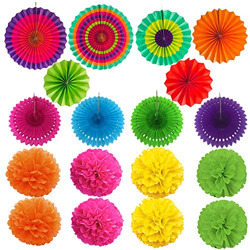 ZERODECO Party Decoration, 21 Pcs Multi-color Hanging Paper Fans, ...