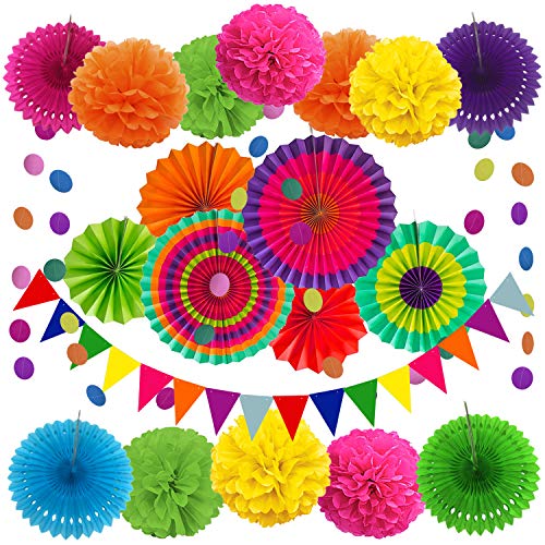 ZERODECO Party Decoration, 21 Pcs Multi-color Hanging Paper Fans, ...
