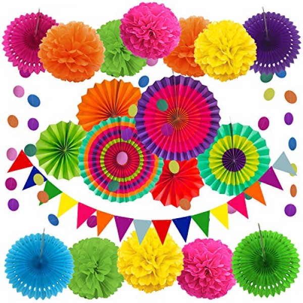 ZERODECO Party Decoration, 21 Pcs Multi-color Hanging Paper Fans, ...